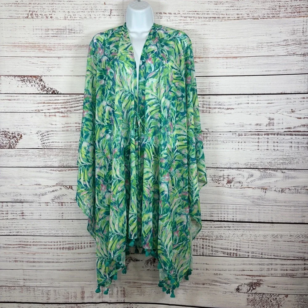Kim Gravel Beach Green Floral Sheer Coverup